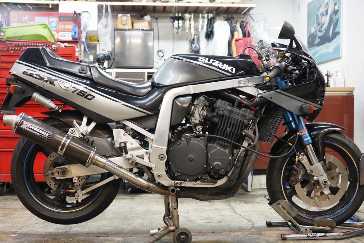 GSX-R750L リア220φ化　バンディット1200ジェネレーター交換　エンジンスライダー取付　ブレーキホース製作　フロントキャリパーOH
