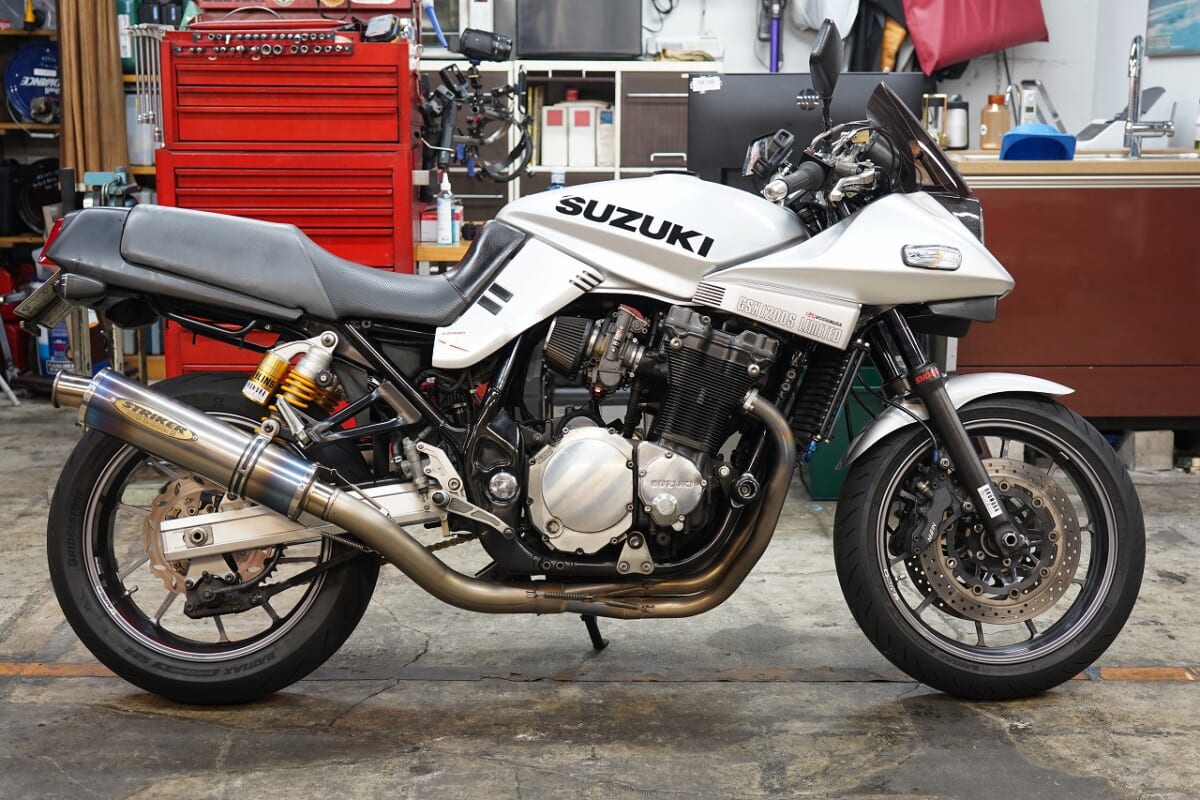 GSX1200Sイナズマ1200油冷カタナ　油冷メンテ+ヨシムラST-1カム取付　スイングアームOH ステムベアリング交換　車検
