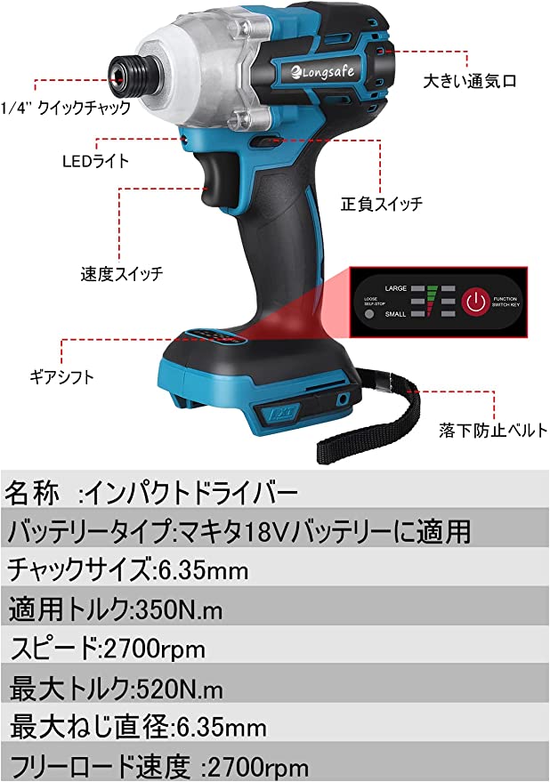 【高トルク】インパクトドライバー　マキタ互換品　18V